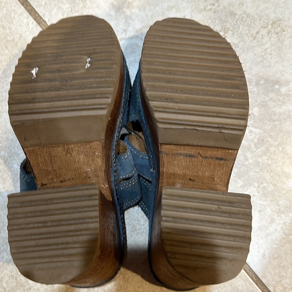 Vintage Y2K Bongo Blue Suede Platform Wood Heeled Sandals 6 Miles - Picture 8 of 8
